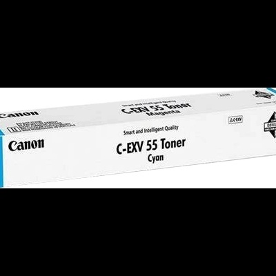 Embalagem retangular branca de toner Canon C-EXV 55 na cor ciano