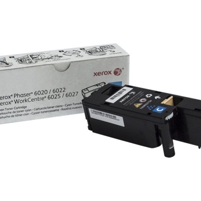 Cartucho de toner ciano Xerox Phaser 6020/6022 e WorkCentre 6025/6027 com embalagem.
