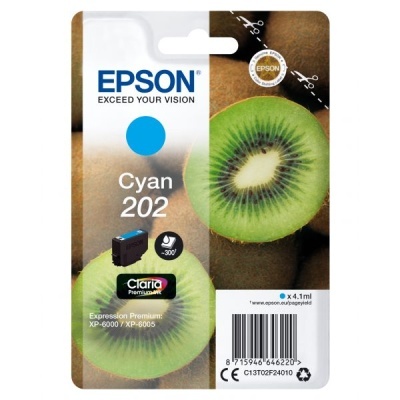 Embalagem de cartucho Epson Cyan 202 com imagem de kiwi