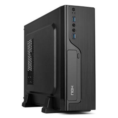 Computador torre preto NOX com portas USB e áudio