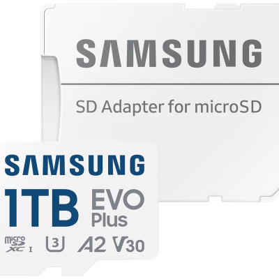Cartão microSD Samsung 1TB EVO Plus com adaptador SD branco