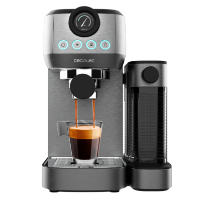 Máquina de café espresso Cecotec em inox com jarra de vidro e reservatório de água