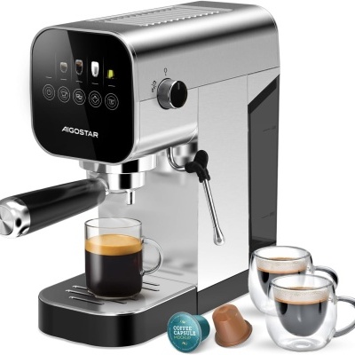 Máquina de café expresso Aigostar com copos de vidro e cápsulas