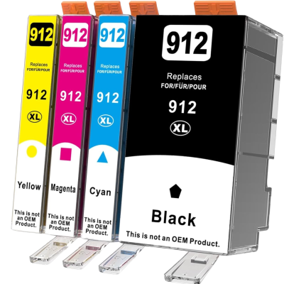 Conjunto de quatro tinteiros para impressora em cores amarelo, magenta, ciano e preto