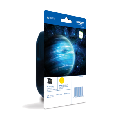 Embalagem de cartucho de tinta Brother LC1280XL com imagem de planeta azul e fundo espacial