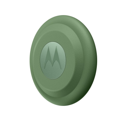 Dispositivo redondo verde com logótipo Motorola no centro