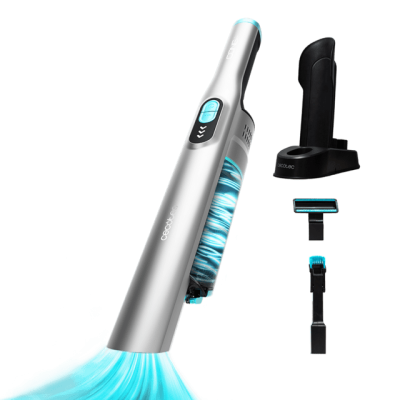 Aparelho de barbear elétrico prateado com suporte e acessórios