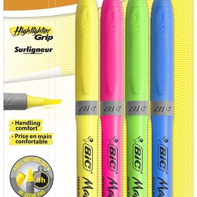 Pack de 4 marcadores fluorescentes BIC cores várias em embalagem