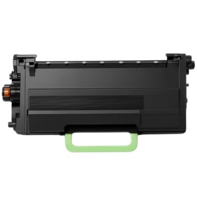 Toner de impressora preto com pega verde e detalhes laranja