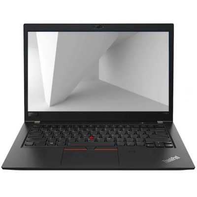 Computador portátil preto Lenovo ThinkPad T480s com ecrã ligado e teclado