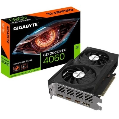 Placa gráfica GIGABYTE GeForce RTX 4060 Windforce OC 8G com dois ventiladores e embalagem
