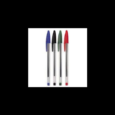 Quatro canetas esferográficas transparentes com tampas coloridas