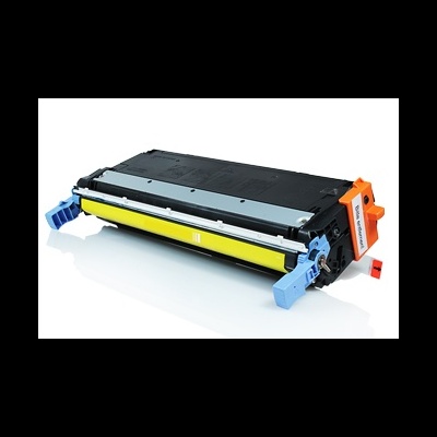 Toner de impressora preto com detalhes amarelo e azul