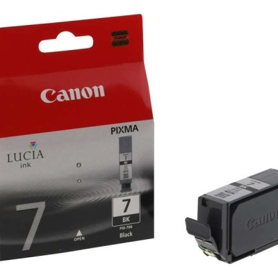 Cartucho de tinta Canon PIXMA preto modelo 7 BK com caixa vermelha e cinza