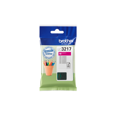 Embalagem de tinta para impressora Brother LC3217 M Magenta com selo ORIGINAL brother e vaso com lápis coloridos
