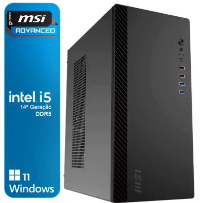 Computador MSI Advanced preto com Intel i5 14ª geração Windows 11