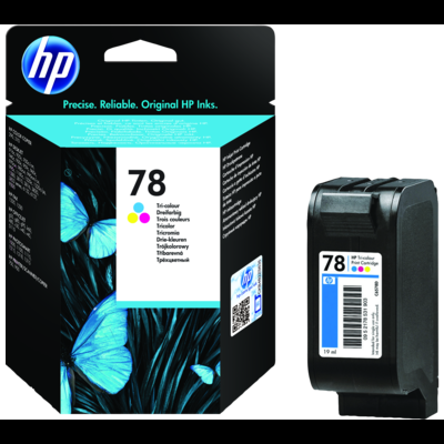 Cartucho de tinta HP 78 tricolor na embalagem preta com borboletas azuis