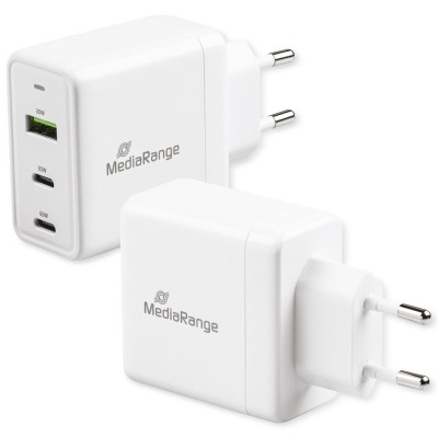 Carregador de parede branco MediaRange com USB e plugue europeu