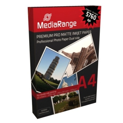 Caixa de papel fotográfico MediaRange A4, 200 g/m², impressões duplex.