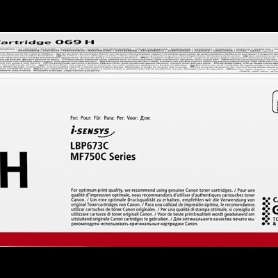 Embalagem de toner Canon Cartridge 069 H cor amarela para impressoras i-SENSYS