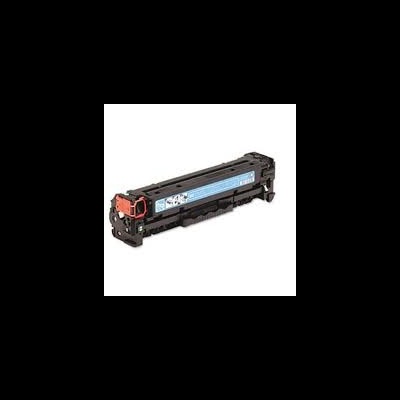 Toner de impressora preto com etiqueta azul clara em fundo branco