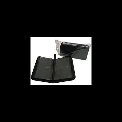 Capas pretas para CD ou DVD com fecho, uma aberta e outra embalada