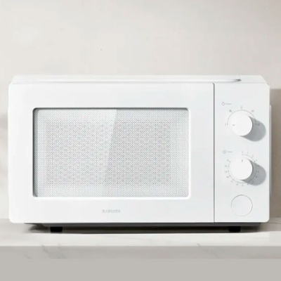 Micro-ondas branco Xiaomi com porta em vidro e botões de controlo na lateral direita