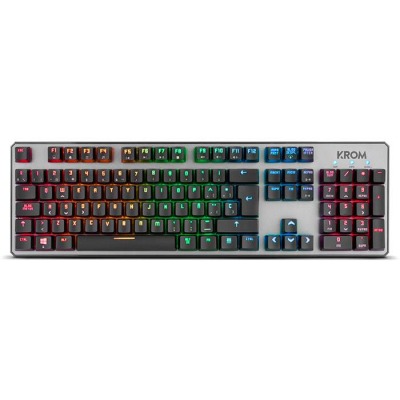 Teclado KROM RGB com luzes multicoloridas em fundo branco