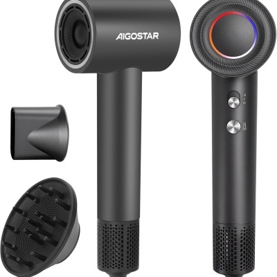 Secador de cabelo preto Aigostar com dois acessórios