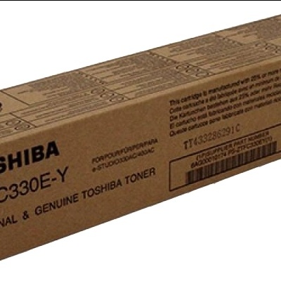 Embalagem de toner Toshiba T-FC330E-Y castanha com texto preto