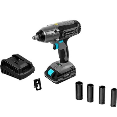 Kit de chave de impacto sem fios com carregador e soquetes pretos