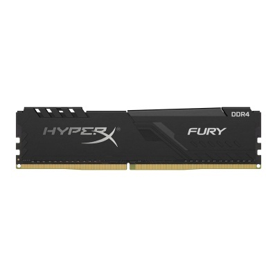 Módulo de memória RAM HyperX Fury DDR4 preto com dissipador de calor.