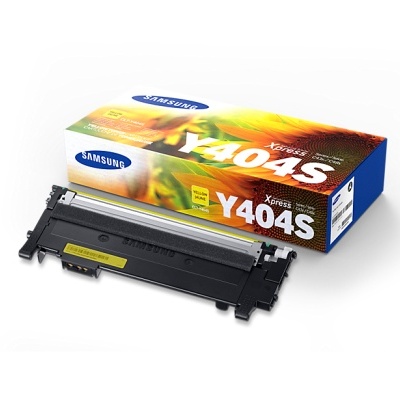 Cartucho de toner Samsung amarelo modelo Y404S com caixa colorida de girassol