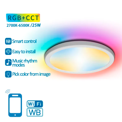Luz de teto LED redonda RGB+CCT com controlo inteligente e funcionalidades WiFi