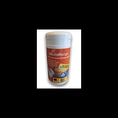 frasco branco com etiqueta laranja MediaRange 72 pastilhas limpa-ecrãs