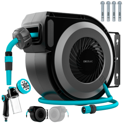Mola retrátil para mangueira de jardim com pistola e acessórios Cecotec