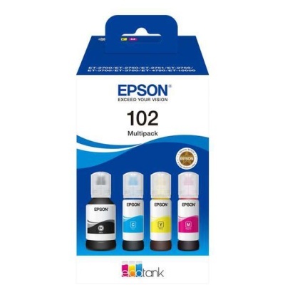 recargas de tinta Epson 102 Multipack com quatro frascos coloridos