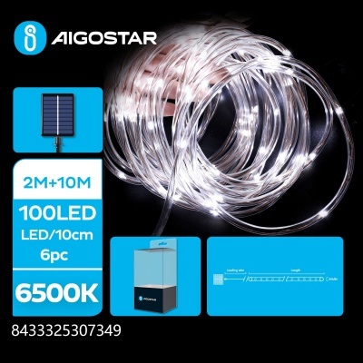 Fita de luz LED branca fria AIGOSTAR com 100 LEDs e painel solar