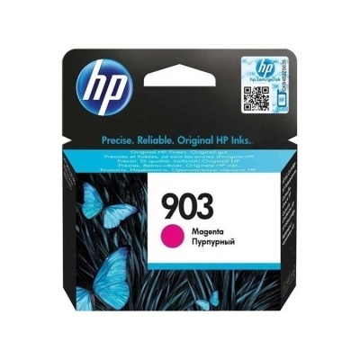 Cartucho de tinta HP 903 Magenta com embalagem preta e azul com borboletas