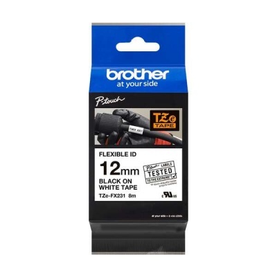 Embalagem de fita de rotulagem Brother TZe-FX231 preta e branca