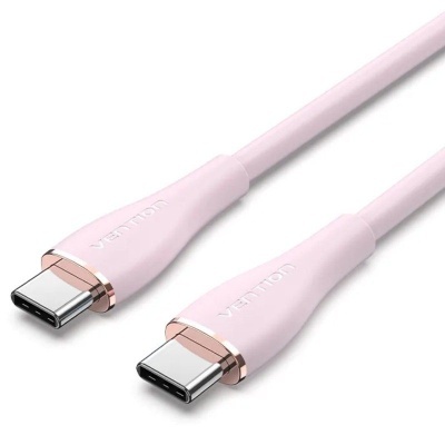 Cabo USB tipo C rosa claro com conectores metálicos