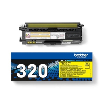 Cartucho toner Brother TN320Y amarelo com embalagem preta e azul