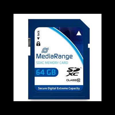 Cartão de memória SDXC MediaRange 64 GB azul e branco