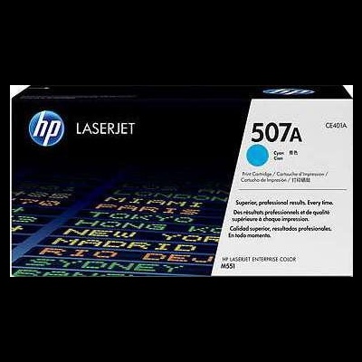 Cartucho HP LaserJet 507A em embalagem preta e branca para impressora HP LaserJet Enterprise Color M551