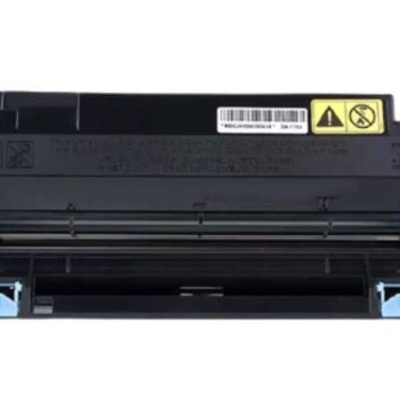 Cartucho de toner preto para impressora com etiquetas e símbolos de alerta