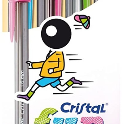 Pack de esferográficas BIC Cristal Fun com tampas coloridas e corpo transparente.