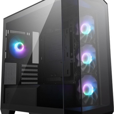 Gabinete de computador preto com vidro temperado e ventoinhas RGB