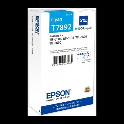 Embalagem de tinta Epson Cyan T7892 com indicação XXL para impressoras WorkForce Pro