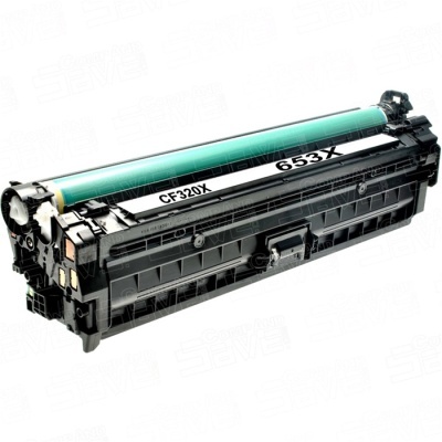 Cartucho de toner preto com tambor verde claro e etiquetas CF320X e 653X