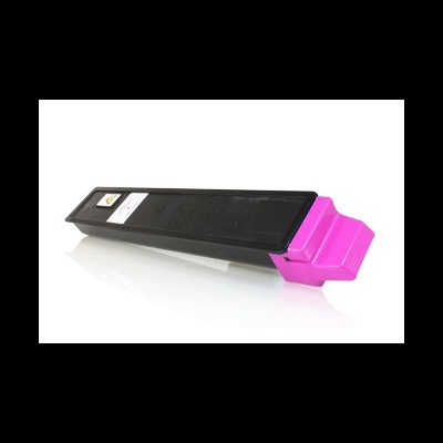 Cartucho de tóner preto com parte rosa em fundo branco